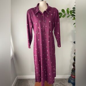 90s Vintage Northern Traditions Floral Maxi Plum Purple Dress Front Button